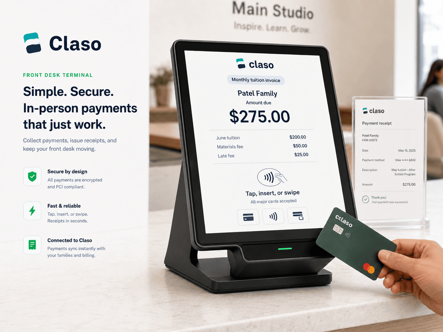 Touchscreen payment terminal collecting a counter payment